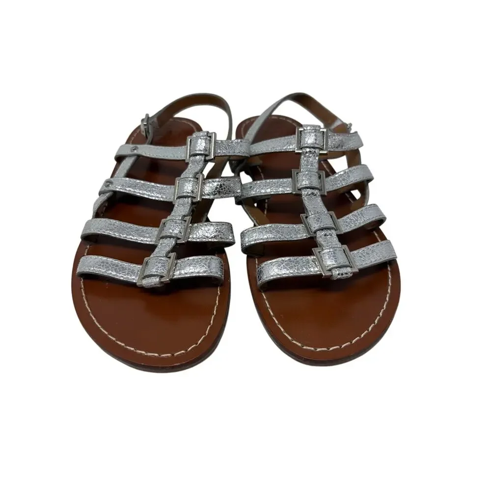 Tory Burch Reggie Flat Gladiator Silver Metallic Snakeskin Sandals Womens Sz 6.5